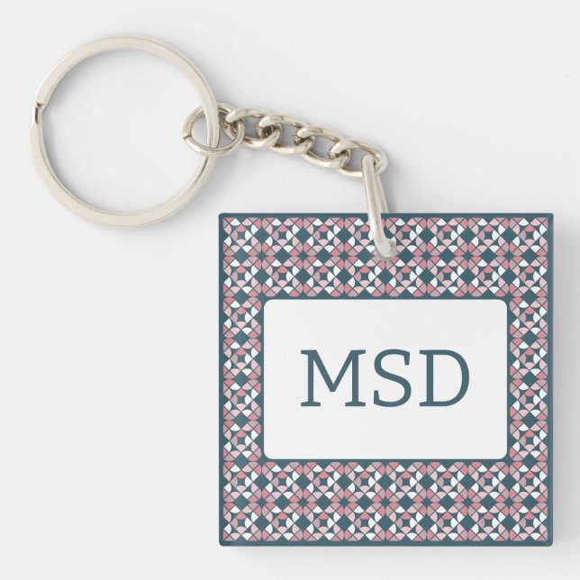 Kaleidoscope Geometric Pattern Pink Keychain (Front)