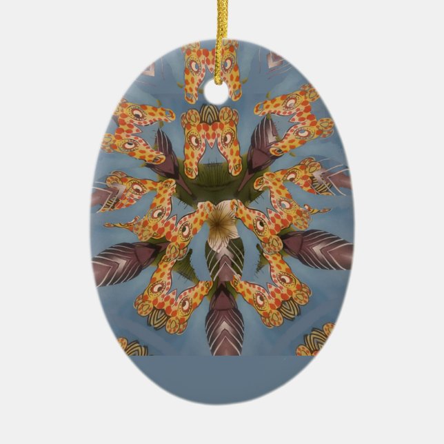 Kaleidoscope Giraffe Mandala: Abstract Safari Art Ceramic Ornament (Front)