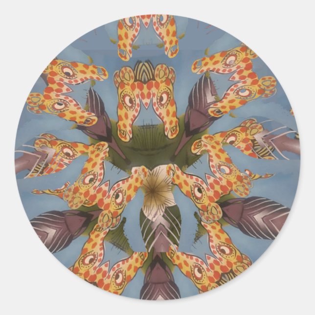 Kaleidoscope Giraffe Mandala: Abstract Safari Art Classic Round Sticker (Front)