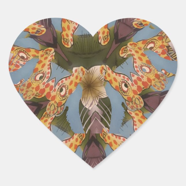 Kaleidoscope Giraffe Mandala: Abstract Safari Art Heart Sticker (Front)