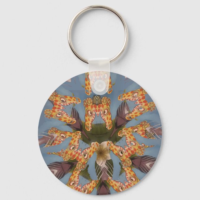 Kaleidoscope Giraffe Mandala: Abstract Safari Art Keychain (Front)