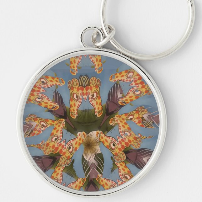 Kaleidoscope Giraffe Mandala: Abstract Safari Art Keychain (Front)