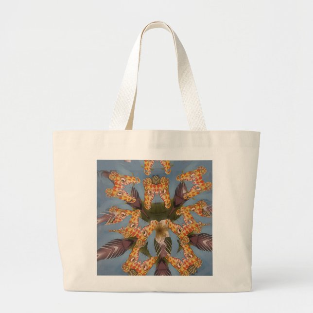 Kaleidoscope Giraffe Mandala: Abstract Safari Art Large Tote Bag (Front)