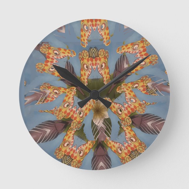 Kaleidoscope Giraffe Mandala: Abstract Safari Art Round Clock (Front)