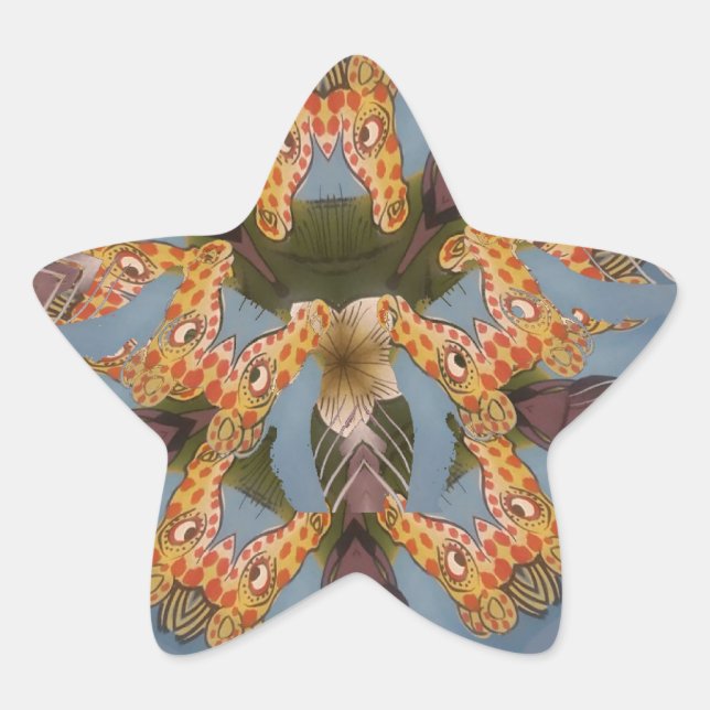 Kaleidoscope Giraffe Mandala: Abstract Safari Art Star Sticker (Front)
