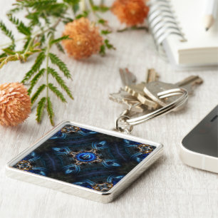 Kaleidoscope Golden Blue Keychain