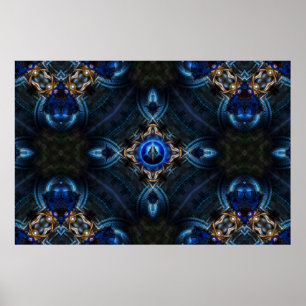 Kaleidoscope Golden Blue x75 Archival Wall Poster