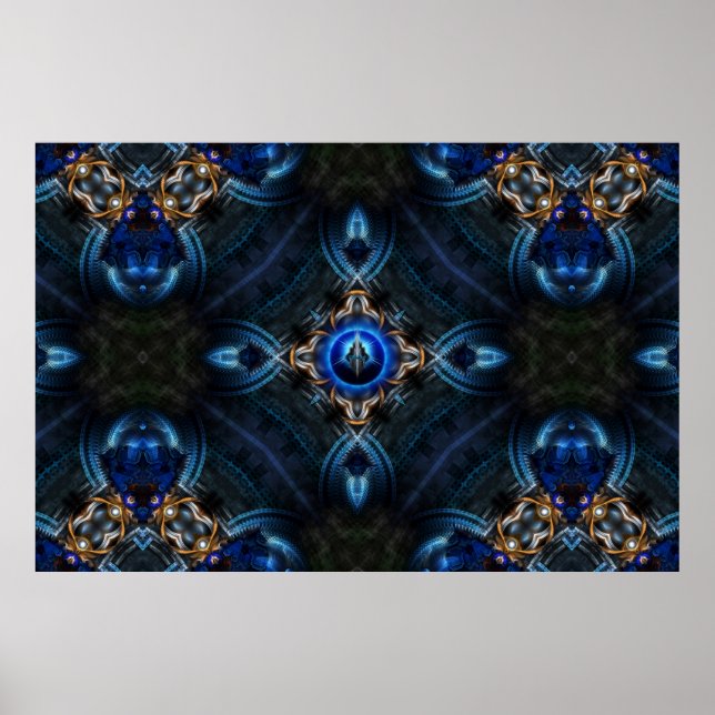 Kaleidoscope Golden Blue x75 Archival Wall Poster (Front)