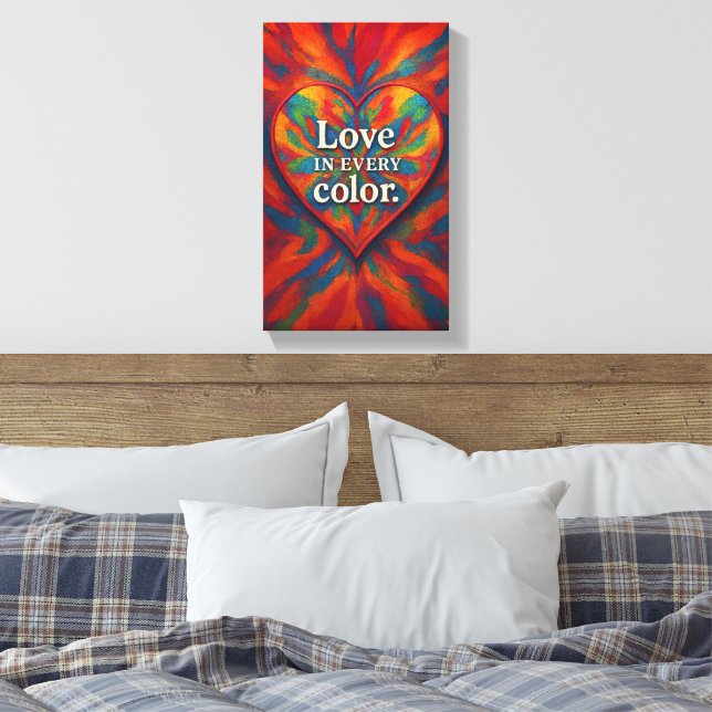  Kaleidoscope Heart Canvas | Rainbow Abstract Love Print (Insitu(Bedroom))