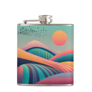 Kaleidoscope Hills Landscape Hip Flask
