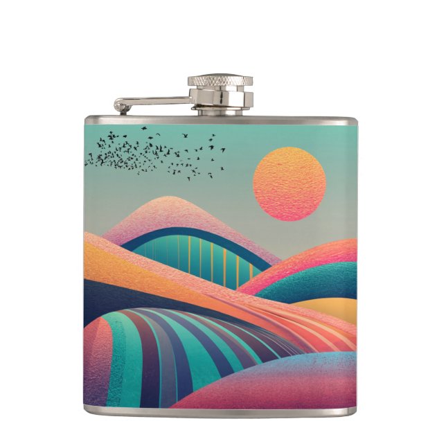 Kaleidoscope Hills Landscape Hip Flask (Front)