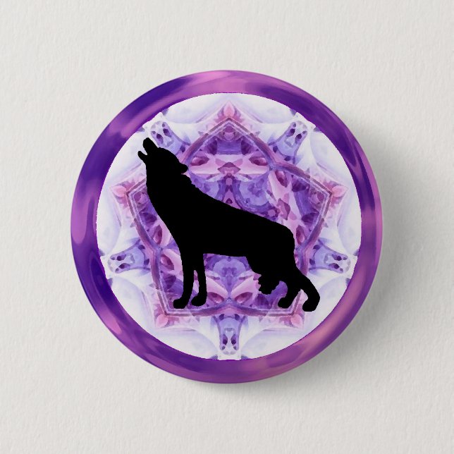 Kaleidoscope Howling Wolf 2 Inch Round Button (Front)