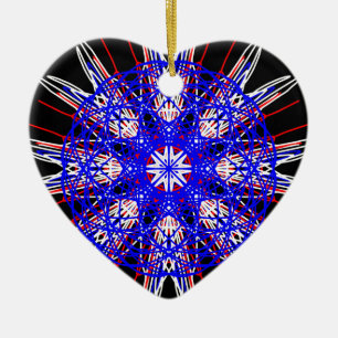 kaleidoscope mandala art black red white blue ceramic ornament