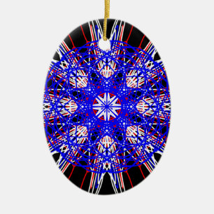 kaleidoscope mandala art black red white blue ceramic ornament