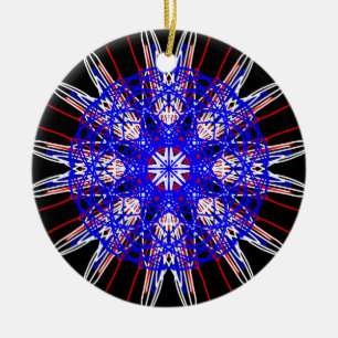 kaleidoscope mandala art black red white blue ceramic ornament