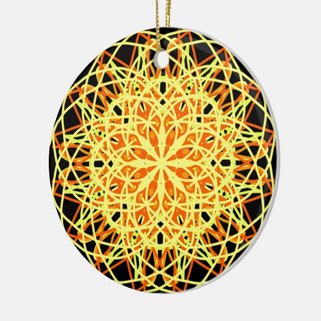 Kaleidoscope Mandala Art Energy Flower Yellow Ceramic Ornament (Left)