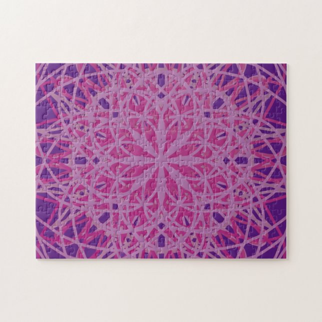 Kaleidoscope Mandala Art Flower Pink Purple Jigsaw Puzzle (Horizontal)