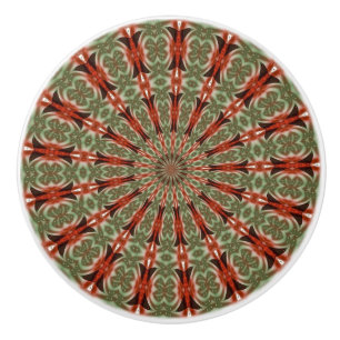 Kaléidoscope Mandala ceramic bouton en rouge et ve