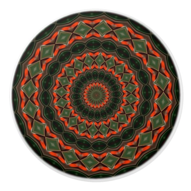 Kaleidoscope Mandala ceramic bouton rouge vert noi (Devant)
