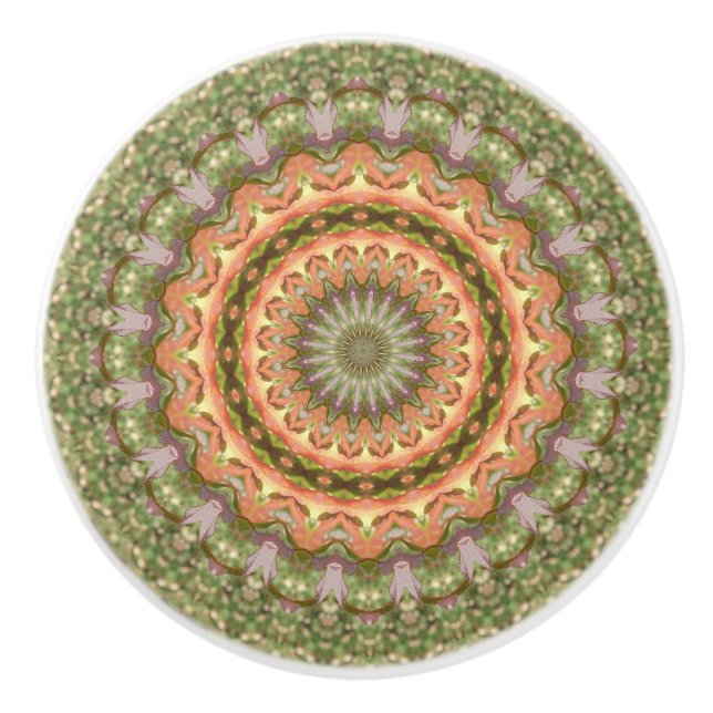 Kaleidoscope Mandala ceramic bouton vert orange (Devant)