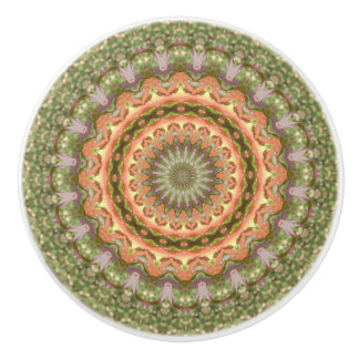Kaleidoscope Mandala ceramic knob green orange