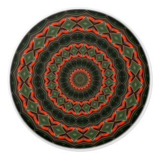Kaleidoscope Mandala ceramic knob red green black