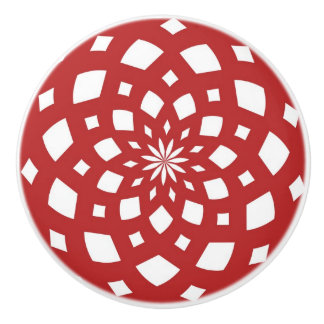 Kaleidoscope Mandala ceramic knob red white