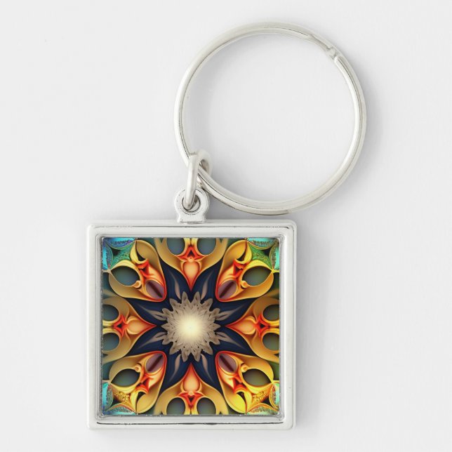 Kaleidoscope Mandala Flower Design-23091 Keychain (Front)