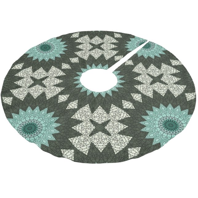 Kaleidoscope Mandala in Green and Blue Brushed Polyester Tree Skirt (Angled)