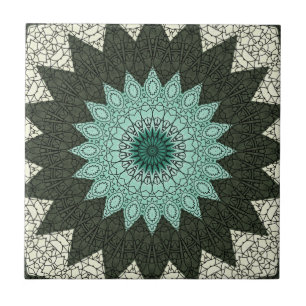Kaleidoscope Mandala in Green and Blue Tile