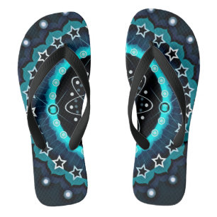 Kaleidoscope Mandala with Black Background  Flip Flops