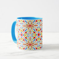 Kaleidoscope pattern, blue trim,
