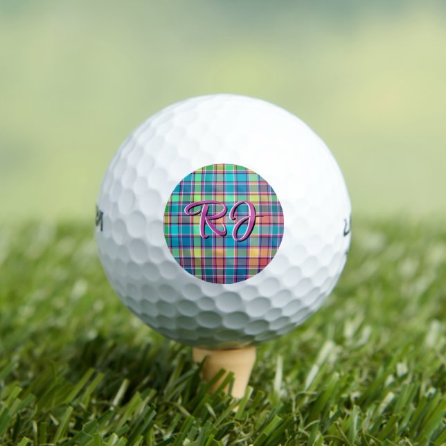 Kaleidoscope Plaid Blue, Purple, Turquoise Yellow Golf Balls (Insitu Tee)