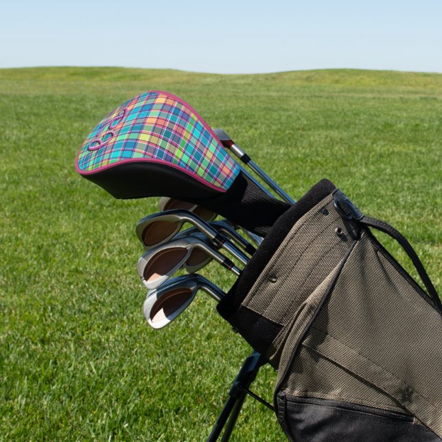 Kaleidoscope Plaid Blue, Purple, Turquoise Yellow Golf Head Cover (In Situ)