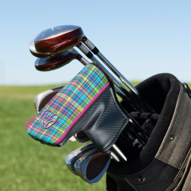 Kaleidoscope Plaid Blue, Purple, Turquoise Yellow Golf Head Cover (In Situ)