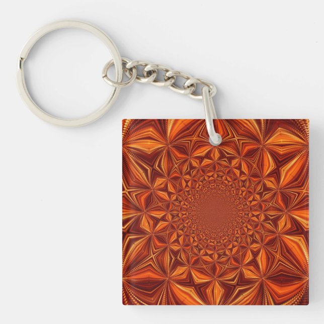 Kaleidoscope Red Digital Art Pattern-67546 Keychain (Front)