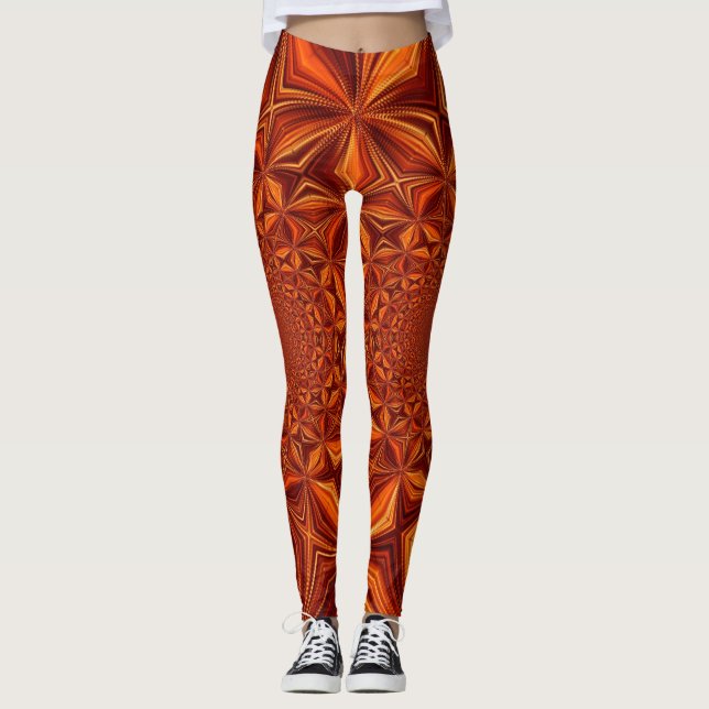 Kaleidoscope Red Digital Art Pattern-67546 Leggings (Front)