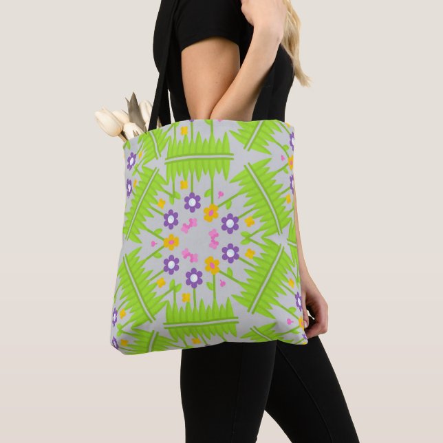 kaleidoscope seamless  floral pattern design tote bag (Close Up)