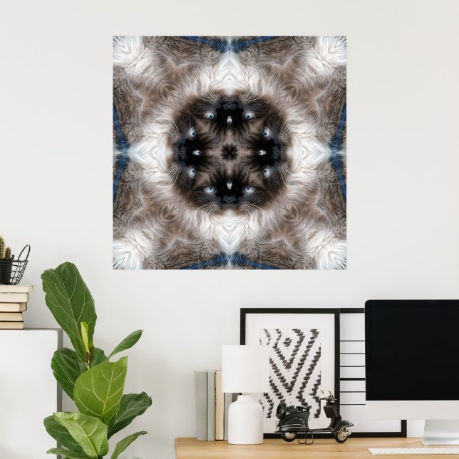 Kaleidoscope Siamese Cat Pattern with Blue Eyes Poster (Home Office)