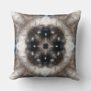 Kaleidoscope Siamese Cat Pattern with Blue Eyes Throw Pillow