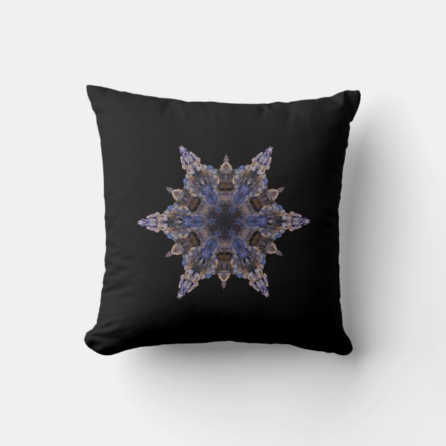 Kaleidoscope Snowflake Intricate Design Black  Throw Pillow (Front)