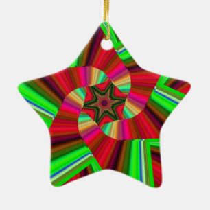 Kaleidoscope Star Art Red Green Ceramic Ornament