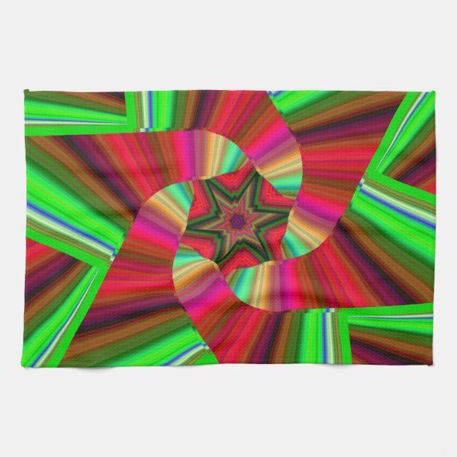 Kaleidoscope Star Art Red Green Kitchen Towel (Horizontal)