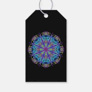 Kaleidoscope Star Flower Blue Purple Black Gift Tags
