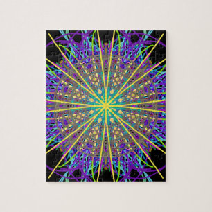 Kaleidoscope Star, Purple Orange Green Art Jigsaw Puzzle
