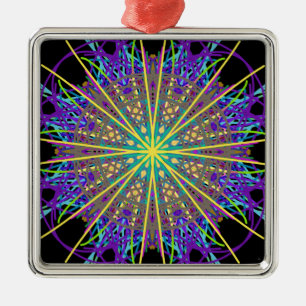 Kaleidoscope Star, Purple Orange Green Art Metal Ornament