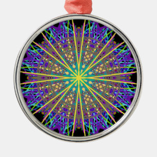 Kaleidoscope Star, Purple Orange Green Art Metal Ornament