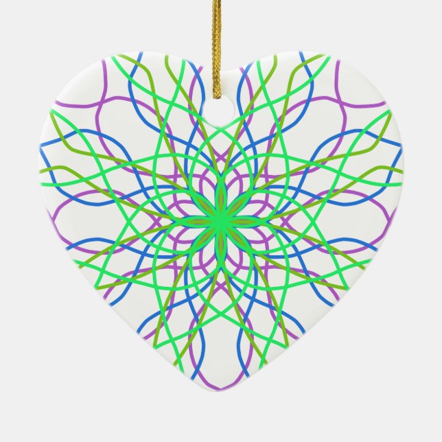 Kaleidoscope Star, White Green Blue Purple Art Ceramic Ornament (Back)