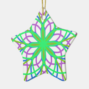 Kaleidoscope Star, White Green Blue Purple Art Ceramic Ornament