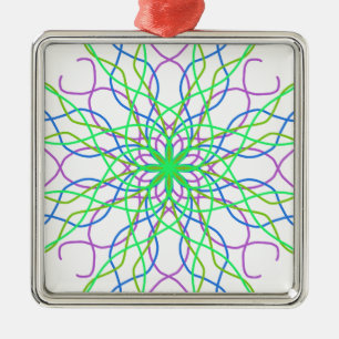 Kaleidoscope Star, White Green Blue Purple Art Metal Ornament